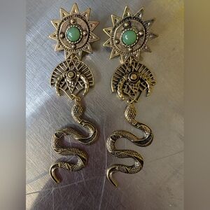 Snake Earrings Medieval Goth Grunge Bohemian Style Brass Gold Tone Post